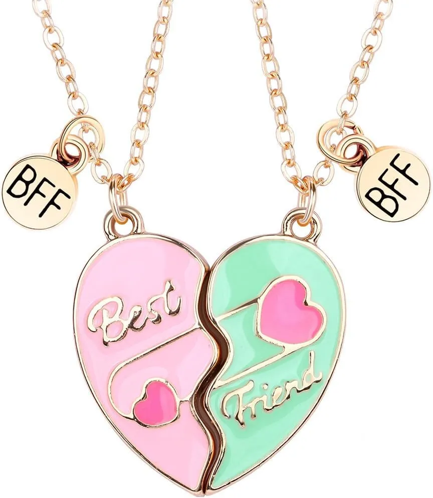 Best Friends Necklace for 2, Magnetic Heart Matching Pendant BFF Friendship Gift for Women