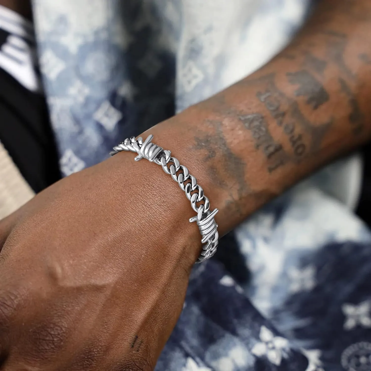 Bestyle Gothic Barbed Wire Bracelets 9mm Stainless Steel Cuban Link Chain Hand Chain Heavy Thicker Barb Wire Gothic Bracelets for Men Women