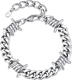 Bestyle Gothic Barbed Wire Bracelets 9mm Stainless Steel Cuban Link Chain Hand Chain Heavy Thicker Barb Wire Gothic Bracelets for Men Women
