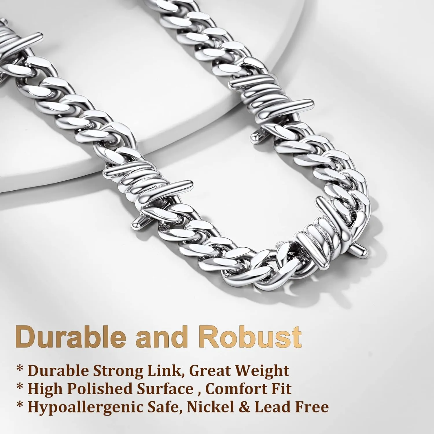 Bestyle Gothic Barbed Wire Bracelets 9mm Stainless Steel Cuban Link Chain Hand Chain Heavy Thicker Barb Wire Gothic Bracelets for Men Women