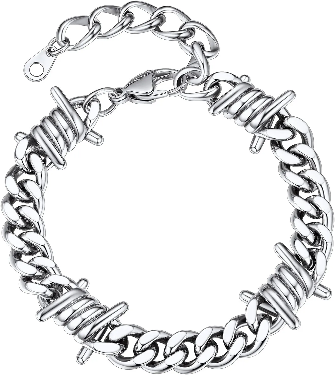 Bestyle Gothic Barbed Wire Bracelets 9mm Stainless Steel Cuban Link Chain Hand Chain Heavy Thicker Barb Wire Gothic Bracelets for Men Women