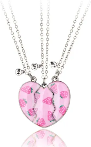 BFF Best Friend Necklaces for 3 Half Split Heart BFF Necklace Strawberry Heart Friendship Necklace 3 Sisters By Carrot Pendant Friendship Jewelry