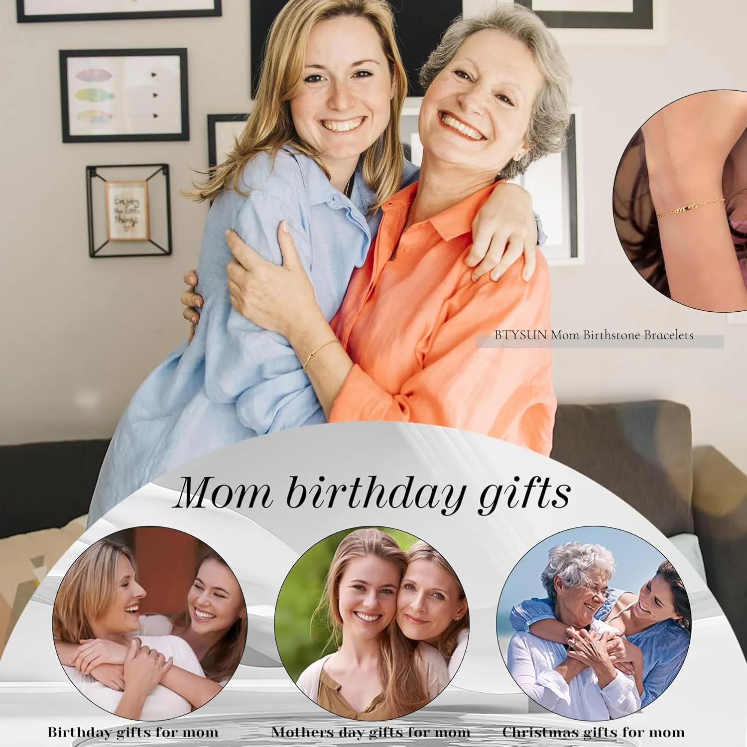 Birthday Gifts for Mom, Mom Birthday Gifts Birthstone Bracelets for Women Gold Dainty Bracelet Mom Christimas Gifts Socking Stuffers for Mom Happy Unique 30th 40th 50th 60th 70th 80th Mother Birthday Retirement Jewelry