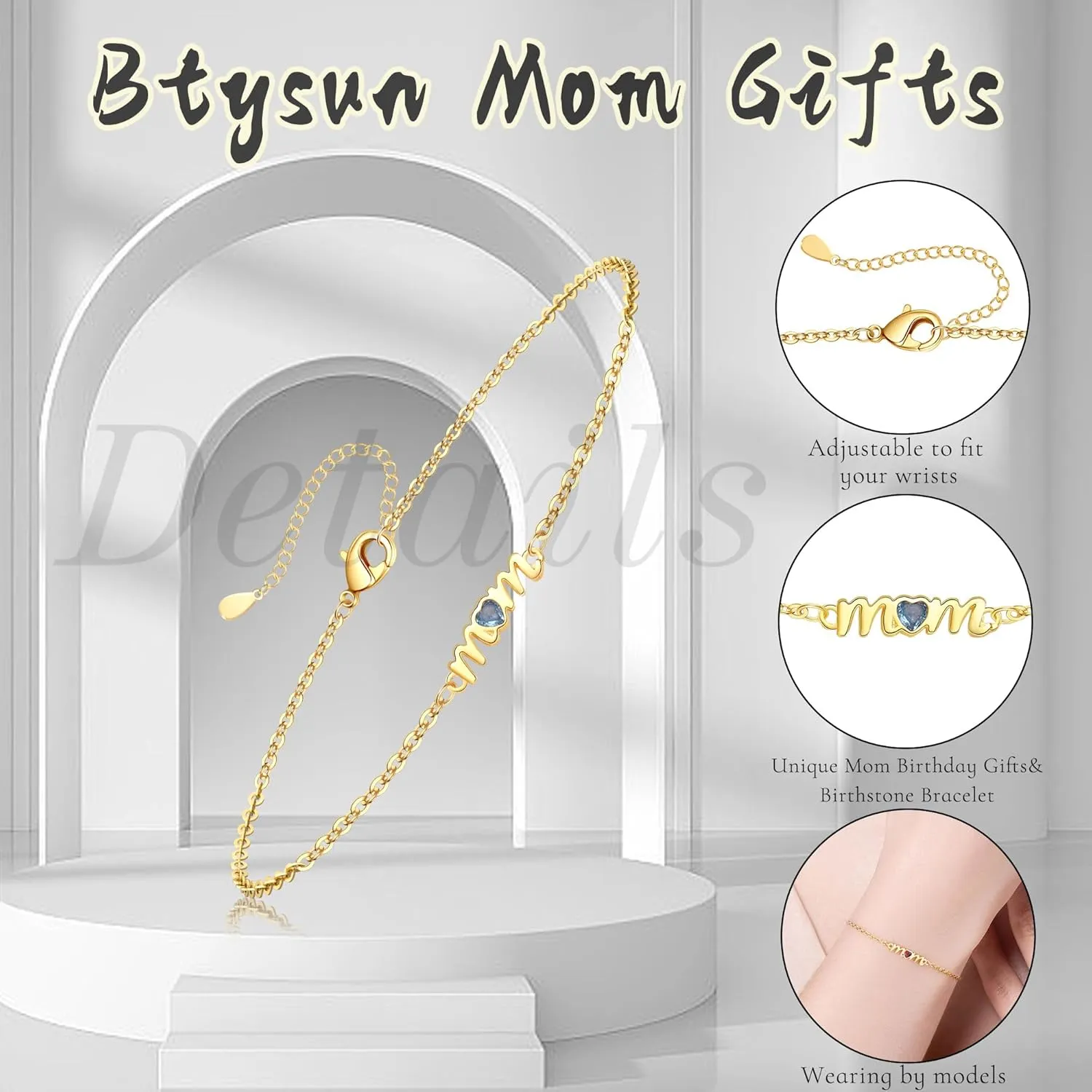 Birthday Gifts for Mom, Mom Birthday Gifts Birthstone Bracelets for Women Gold Dainty Bracelet Mom Christimas Gifts Socking Stuffers for Mom Happy Unique 30th 40th 50th 60th 70th 80th Mother Birthday Retirement Jewelry
