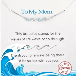 Birthday Gifts for Sister,S925 Sterling Silver Wave Bracelets for Sister,Mom,Wife,Daughter Jewelry from Mom, Unique Jewelry Gifts for Mother's Day,Anniversary,Chrismas