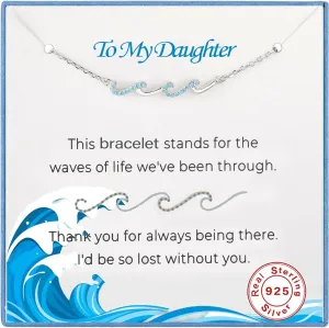 Birthday Gifts for Sister,S925 Sterling Silver Wave Bracelets for Sister,Mom,Wife,Daughter Jewelry from Mom, Unique Jewelry Gifts for Mother's Day,Anniversary,Chrismas