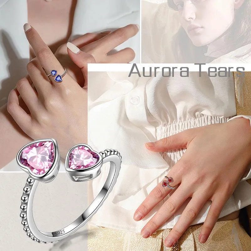 Birthstone January Garnet Love Hearts Ring Jewelry Women Girls Birthday Gift