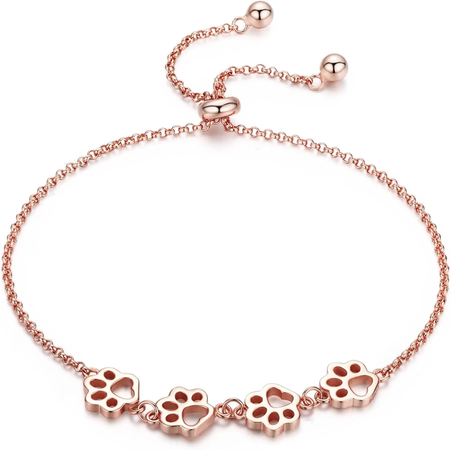 BISAER 925 Sterling Silver Dog Cat Paw Prints Bracelets Cat Bracelet Adjustable Bracelets for Women Dog Mom Pet Lover Gifts Jewelry