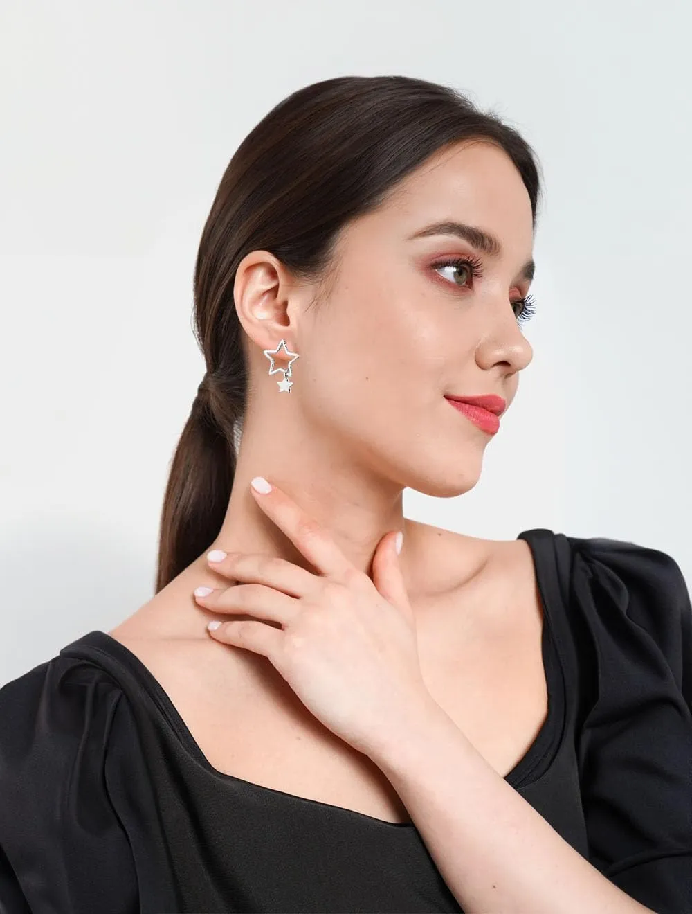 Blingsoul Elegant Silver and Gold Dangle Style Hollow Star Shaped Earrings for Women | Star Huggies