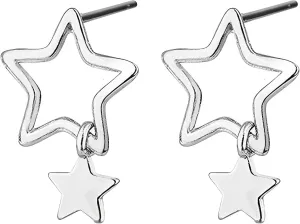 Blingsoul Elegant Silver and Gold Dangle Style Hollow Star Shaped Earrings for Women | Star Huggies