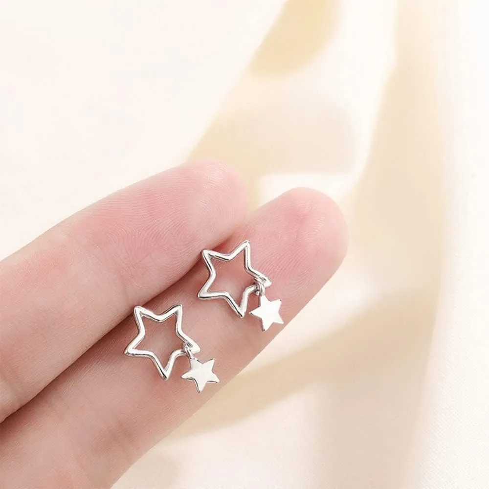Blingsoul Elegant Silver and Gold Dangle Style Hollow Star Shaped Earrings for Women | Star Huggies