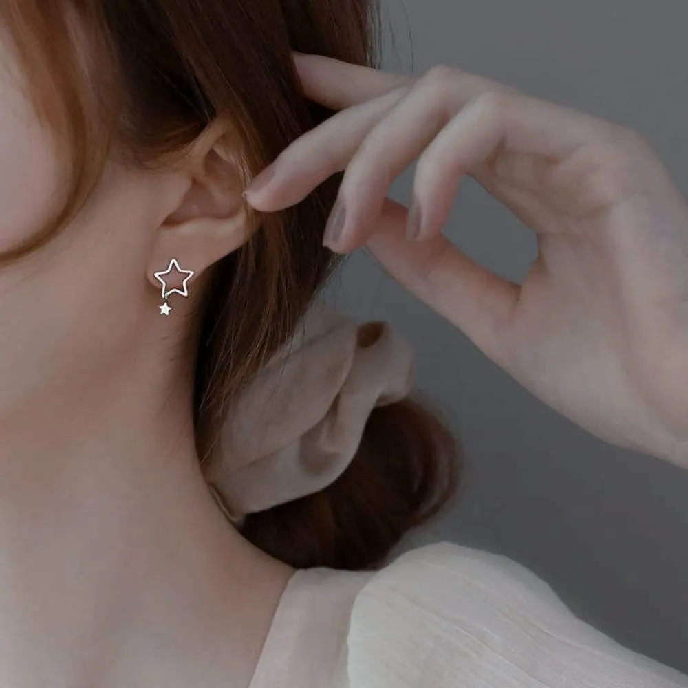 Blingsoul Elegant Silver and Gold Dangle Style Hollow Star Shaped Earrings for Women | Star Huggies