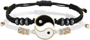 Bluelanss Couple Bracelets Set, Best Friend Bracelets for 2 Matching Yin Yang Adjustable Cord for BFF Friendship Relationship Boyfriend Girlfriend Men Women Lover Him Her Valentines Gift Gold