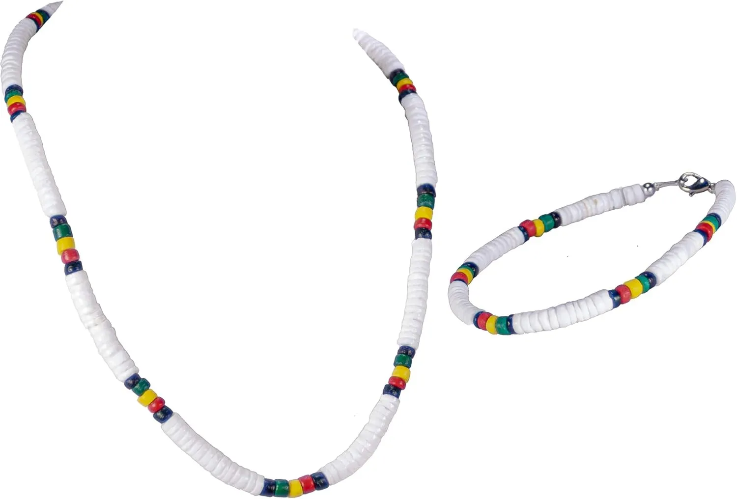 BlueRica Puka Shell and Coconut Shell Beads Necklace and Anklet, Rasta Jewelry Set