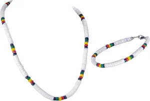 BlueRica Puka Shell and Coconut Shell Beads Necklace and Anklet, Rasta Jewelry Set