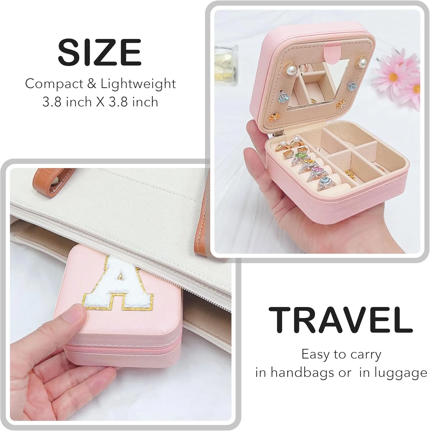 BLUTETE Personalized Initial Jewelry Box White Jewelry Boxes for Travel - Ring Holder Earring Holder Jewelry Organizer Teen Girl Gifts-Pink J