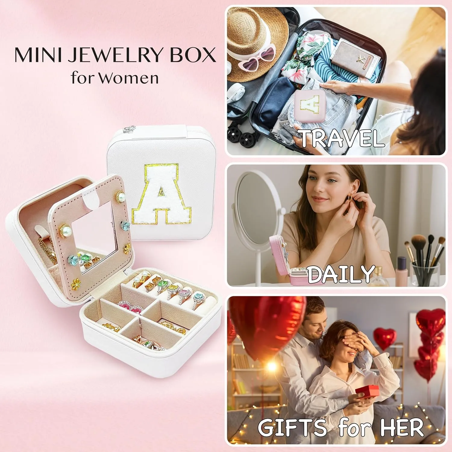BLUTETE Personalized Initial Jewelry Box White Jewelry Boxes for Travel - Ring Holder Earring Holder Jewelry Organizer Teen Girl Gifts-White J