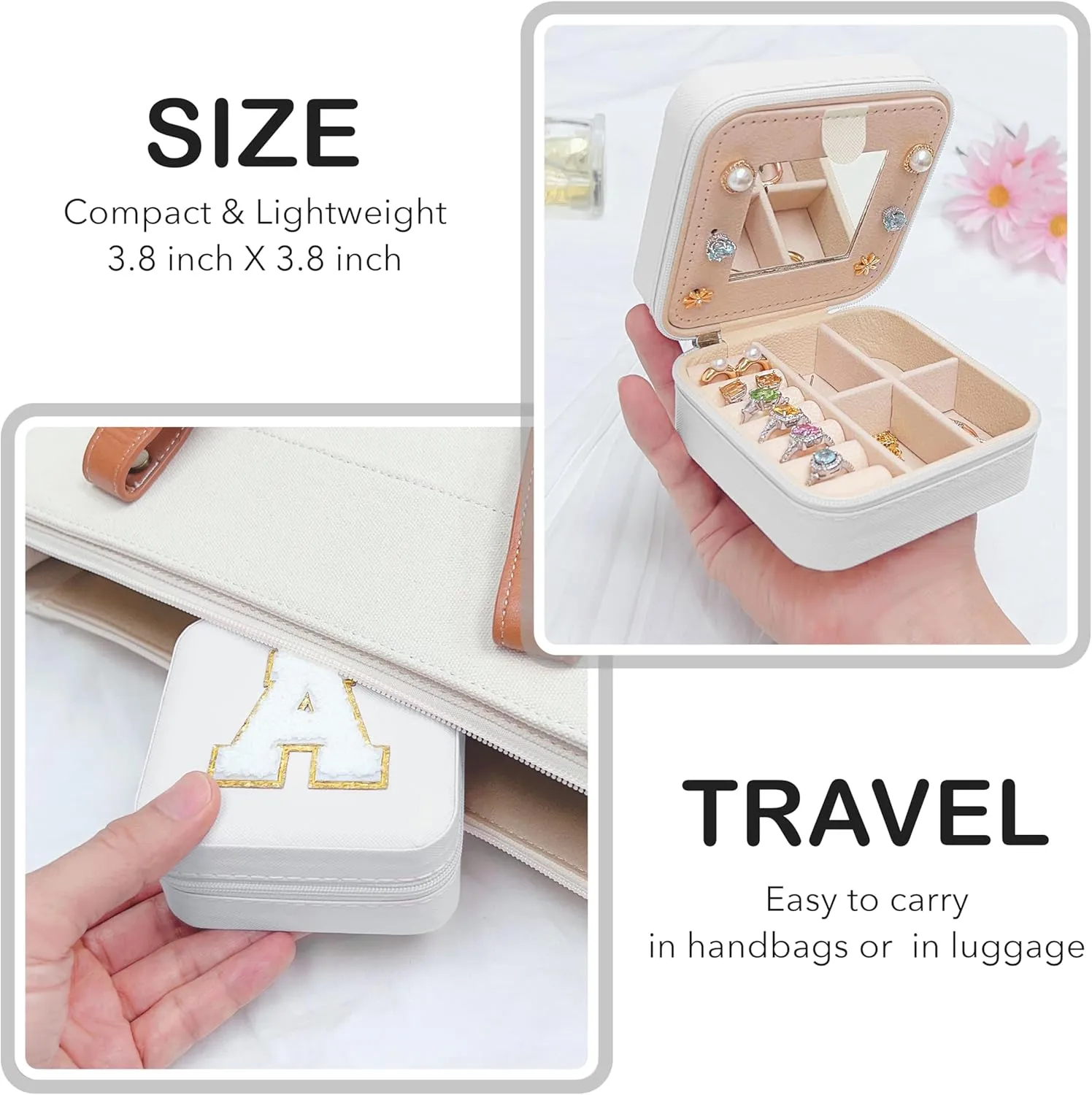 BLUTETE Personalized Initial Jewelry Box White Jewelry Boxes for Travel - Ring Holder Earring Holder Jewelry Organizer Teen Girl Gifts-White J