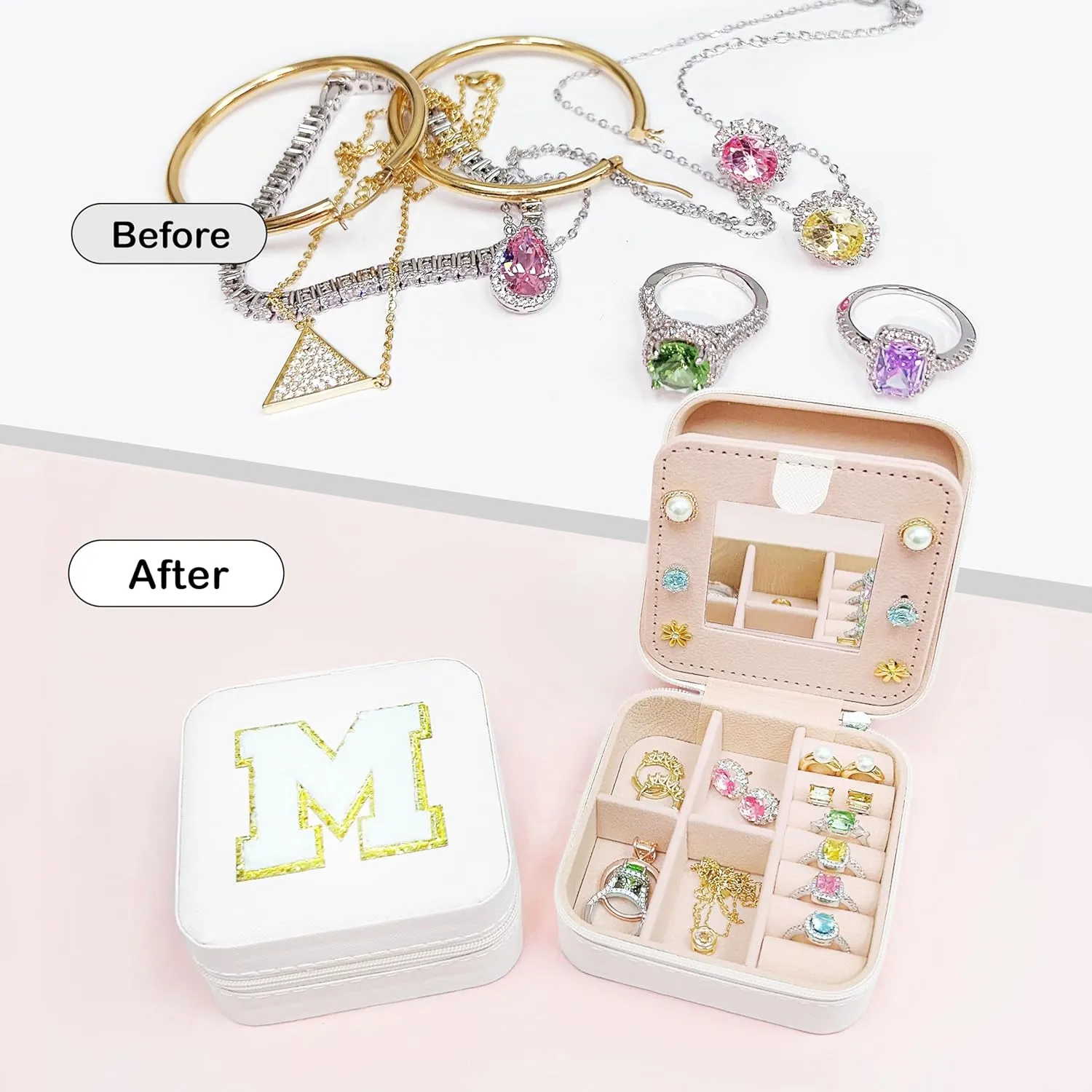 BLUTETE Personalized Initial Jewelry Box White Jewelry Boxes for Travel - Ring Holder Earring Holder Jewelry Organizer Teen Girl Gifts-White J