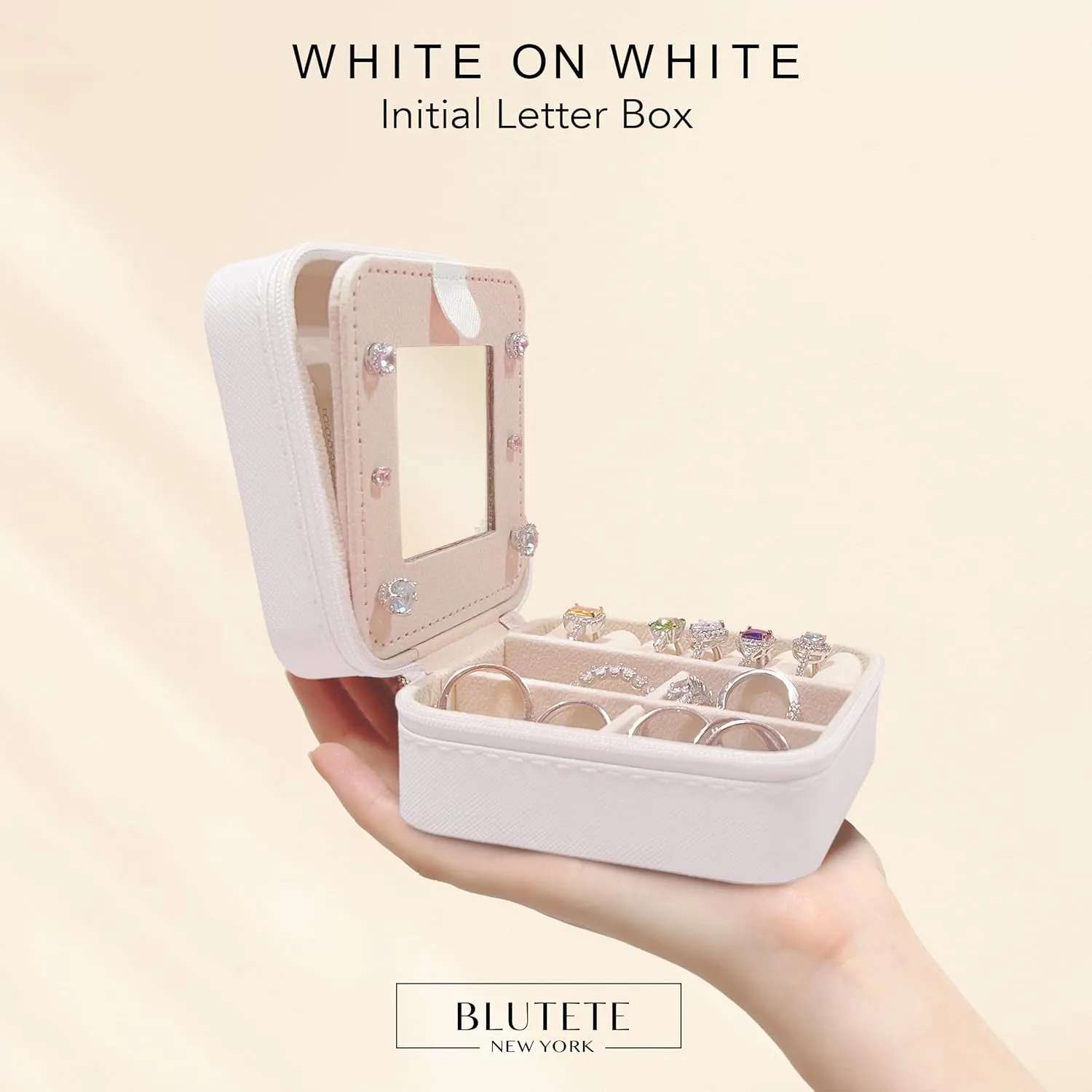 BLUTETE Personalized Initial Jewelry Box White Jewelry Boxes for Travel - Ring Holder Earring Holder Jewelry Organizer Teen Girl Gifts-White J