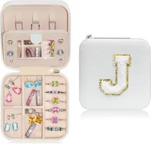 BLUTETE Personalized Initial Jewelry Box White Jewelry Boxes for Travel - Ring Holder Earring Holder Jewelry Organizer Teen Girl Gifts-White J