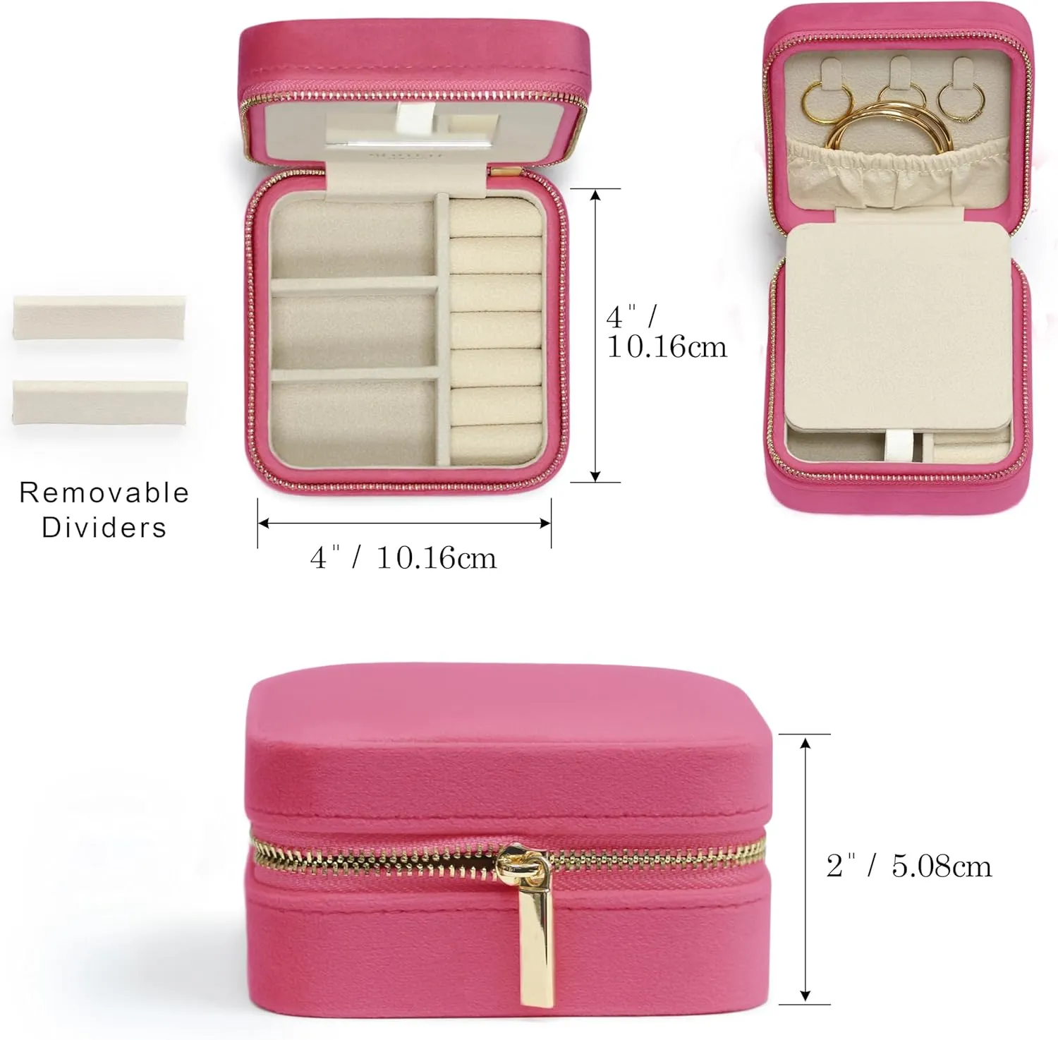BLUTETE Travel Jewelry Box Organizer Velvet Travel Case With Mirror Ring Earrings Necklaces Storage Organizer Box (Berry Pink)