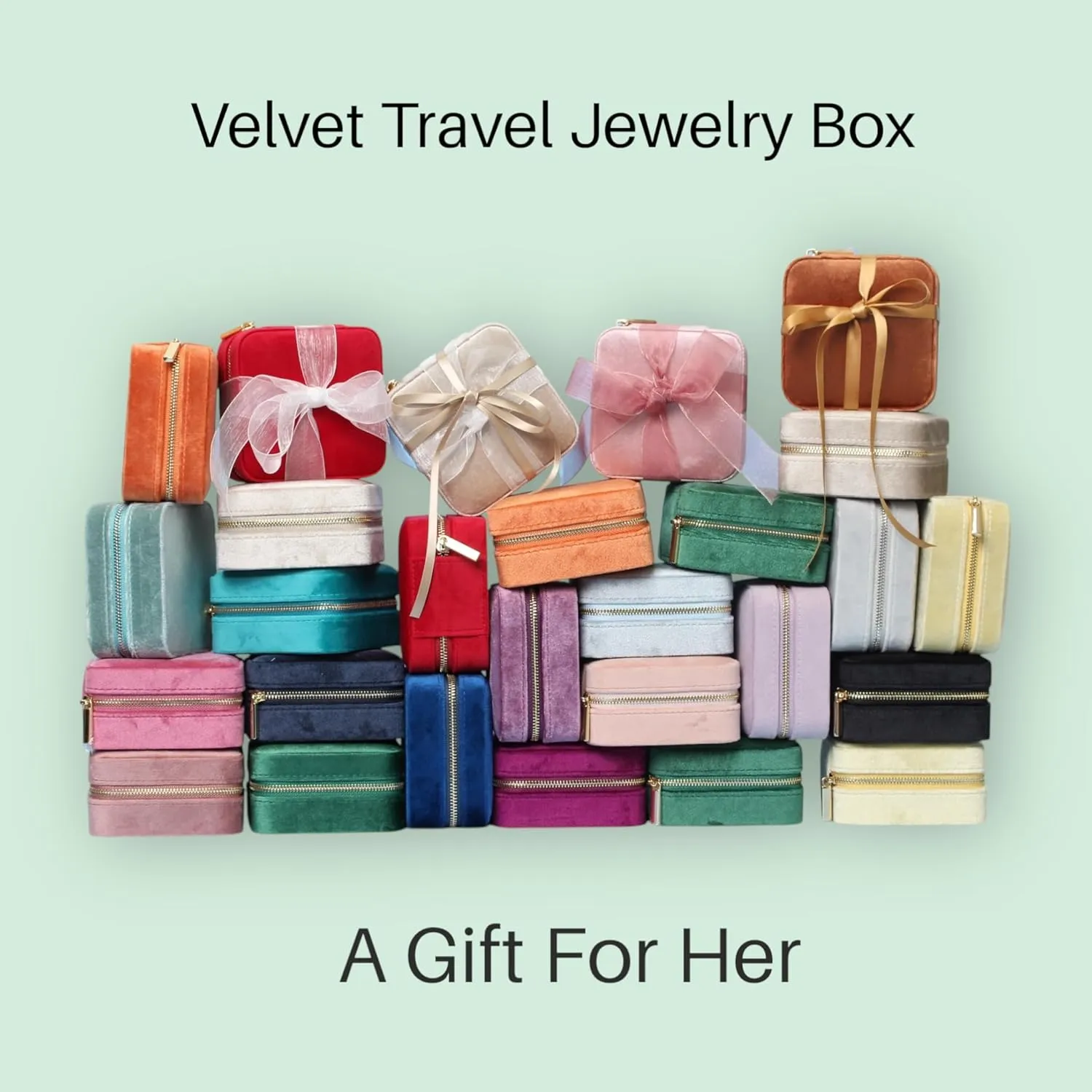 BLUTETE Travel Jewelry Box Organizer Velvet Travel Case With Mirror Ring Earrings Necklaces Storage Organizer Box (Turquoise)
