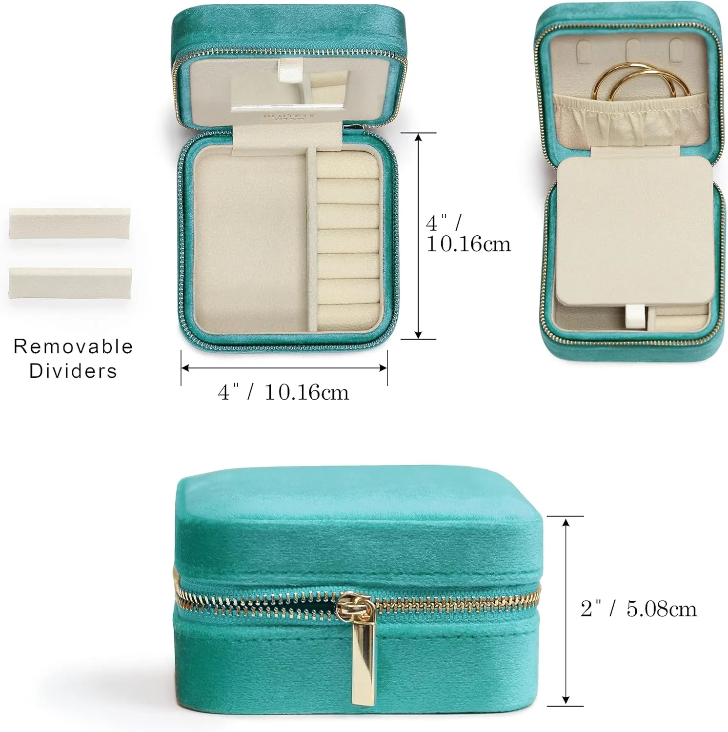 BLUTETE Travel Jewelry Box Organizer Velvet Travel Case With Mirror Ring Earrings Necklaces Storage Organizer Box (Turquoise)