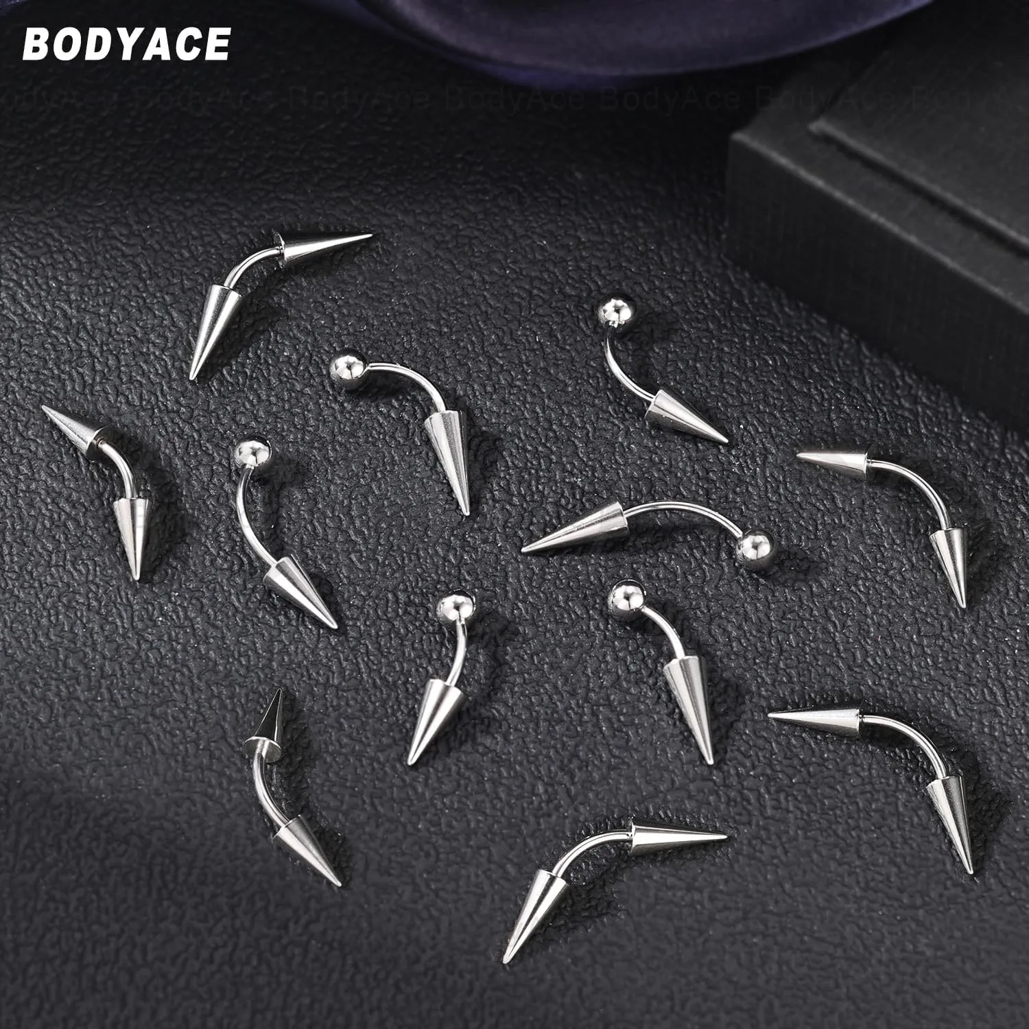 BodyAce 16G 18G Spike Earrings Rook Eyebrow Rings, Internal Threaded Curved Barbells Cartilage Helix Earring, Straight Bar Tragus Lip Piercing Jewelry