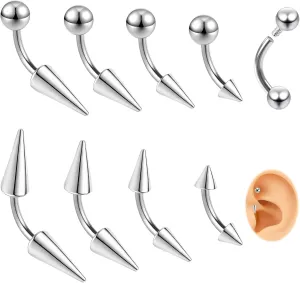 BodyAce 16G 18G Spike Earrings Rook Eyebrow Rings, Internal Threaded Curved Barbells Cartilage Helix Earring, Straight Bar Tragus Lip Piercing Jewelry