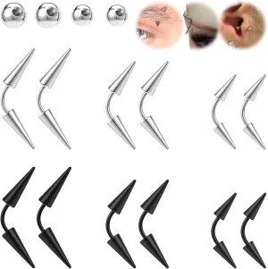BodyAce 16G Spike Eyebrow Piercing Jewelry, Curved Barbell Eyebrow Tragus Lip Rings with Balls, Black Spike Earrings Rook Nose Bridge Ring for Women Men