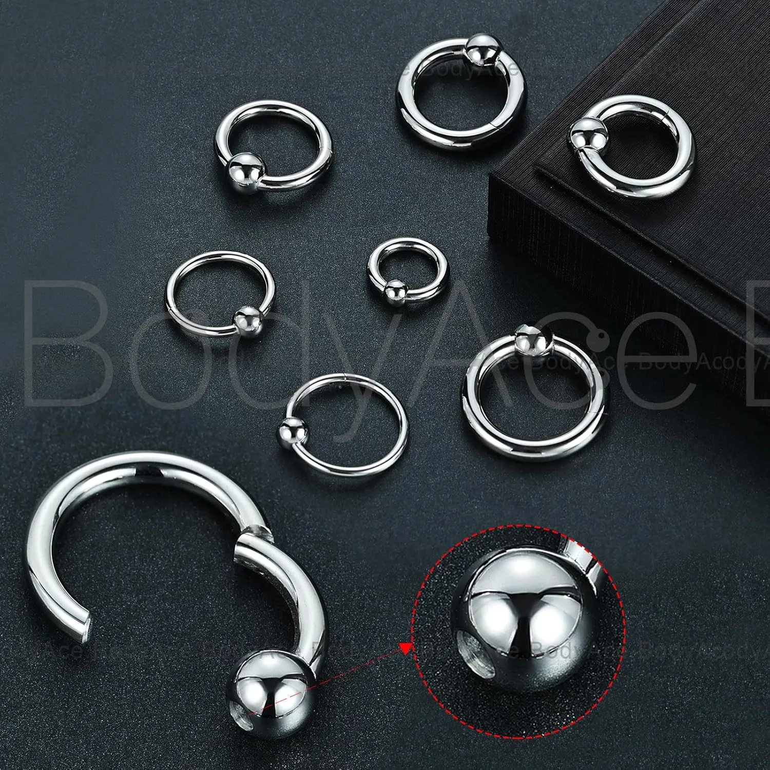 BodyAce Large Nose Rings Hinged Segment Clicker, 6G 8G 10G 12G PA Rings Big Gauges Earrings Hoops Ear Weights, Surgical Steel Septum Piercing Jewelry