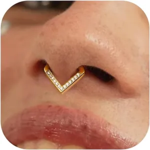BodyBonita 16G Gold/Silver Triangle Septum Rings Piercings - 316L Stainless Steel Nose Rings Hoops CZ Nostril Piercing Jewelry Clicker Hoop Daith Conch Tragus Rook Earring for Women Men 6/8/10mm