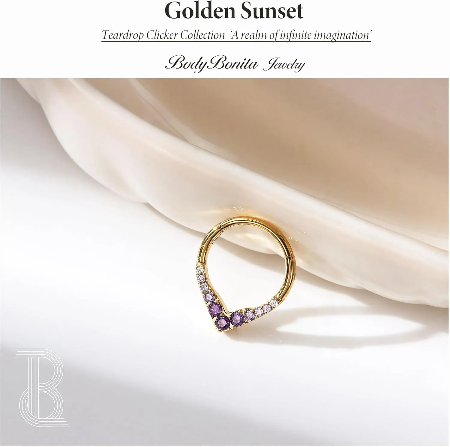 BodyBonita 16G Teardrop Septum Rings - 316L Surgical Steel Hinged Nose Rings Septum Piercings Jewelry CZ Nose Hoop Daith Tragus Helix Rook Cartilage Piercing Jewelry for Women Men Gold 8mm 10mm