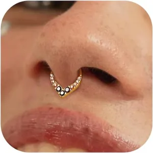 BodyBonita 16G Teardrop Septum Rings - 316L Surgical Steel Hinged Nose Rings Septum Piercings Jewelry CZ Nose Hoop Daith Tragus Helix Rook Cartilage Piercing Jewelry for Women Men Gold 8mm 10mm