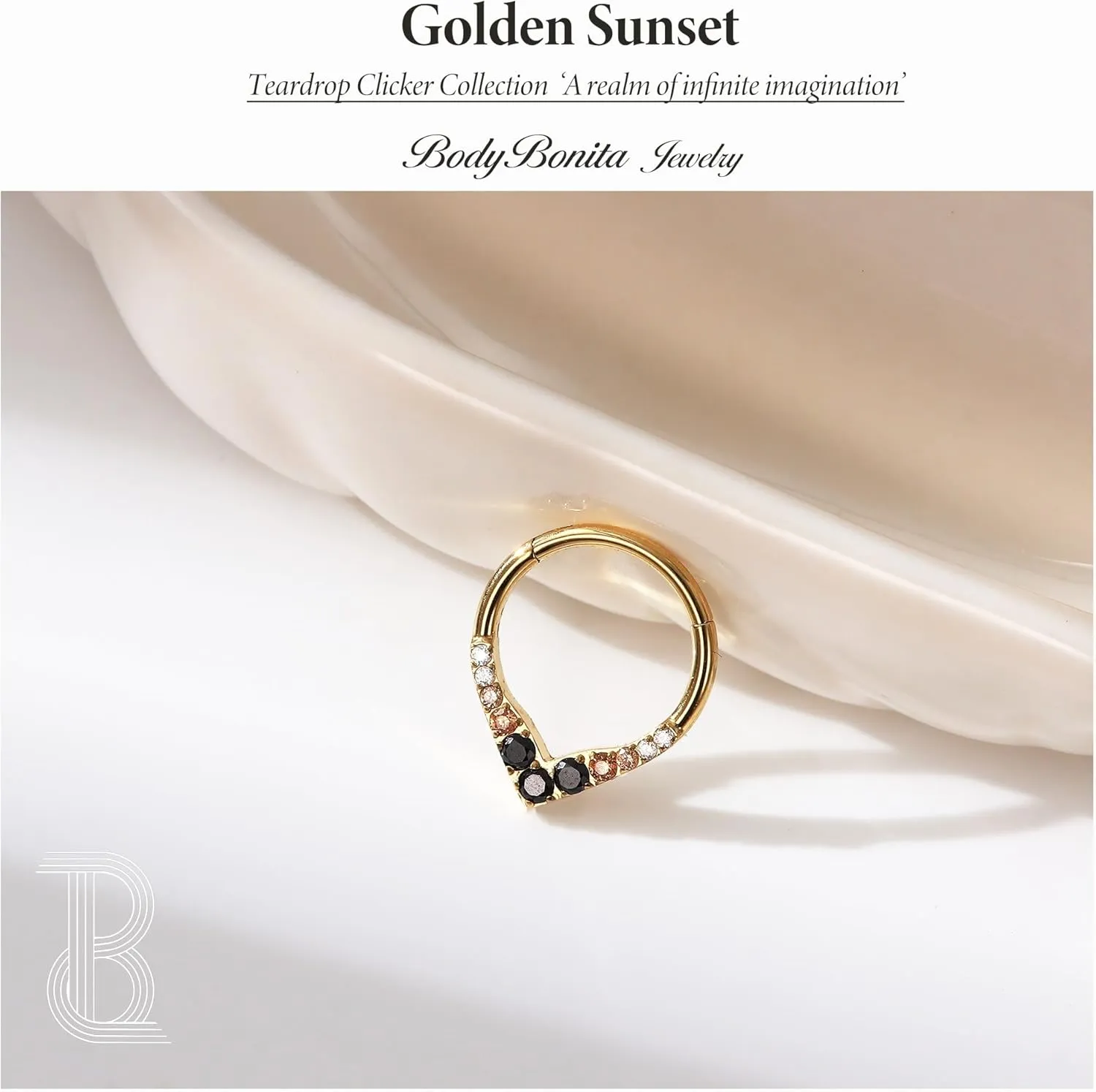 BodyBonita 16G Teardrop Septum Rings - 316L Surgical Steel Hinged Nose Rings Septum Piercings Jewelry CZ Nose Hoop Daith Tragus Helix Rook Cartilage Piercing Jewelry for Women Men Gold 8mm 10mm