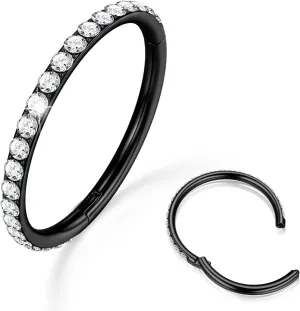 BodyBonita Clear CZ Nose Rings Hoop - 316L Surgical Steel Body Piercing Hoop Clicker 20G/18G/16G Earrings Jewelry Cartilage Helix Rook Tragus Conch Daith Ring 6/7/8/9/10/11/12mm - Gold/Silver/Black