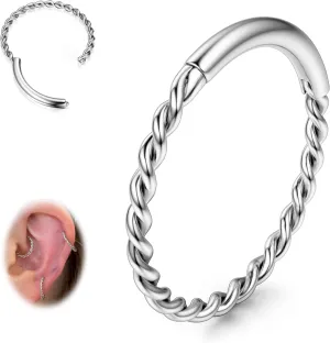 BodyBonita Hinged Nose Rings Hoops - 316L Surgical Steel Twisted Seamless Clicker Cartilage Earrings Septum Rings Jewelry Conch Piercing Tragus Rook Daith Helix for Women Gold/Black/Silver 16G/18G