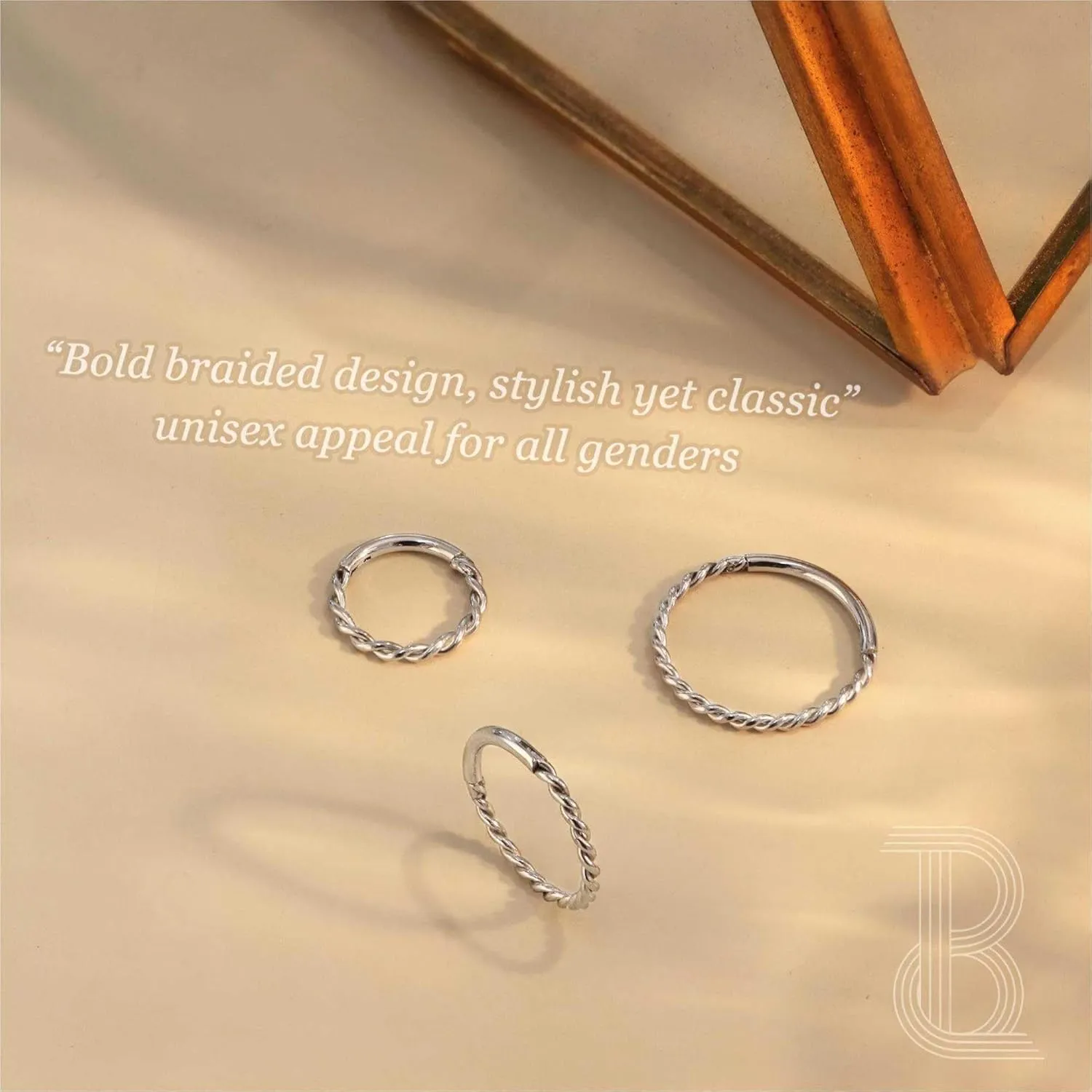 BodyBonita Hinged Nose Rings Hoops - 316L Surgical Steel Twisted Seamless Clicker Cartilage Earrings Septum Rings Jewelry Conch Piercing Tragus Rook Daith Helix for Women Gold/Black/Silver 16G/18G