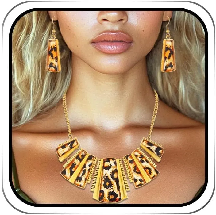 Bohemia Leopard Jewelry Set Necklace Earrings Set Leopard Print Pendant Necklaces Earring for Women