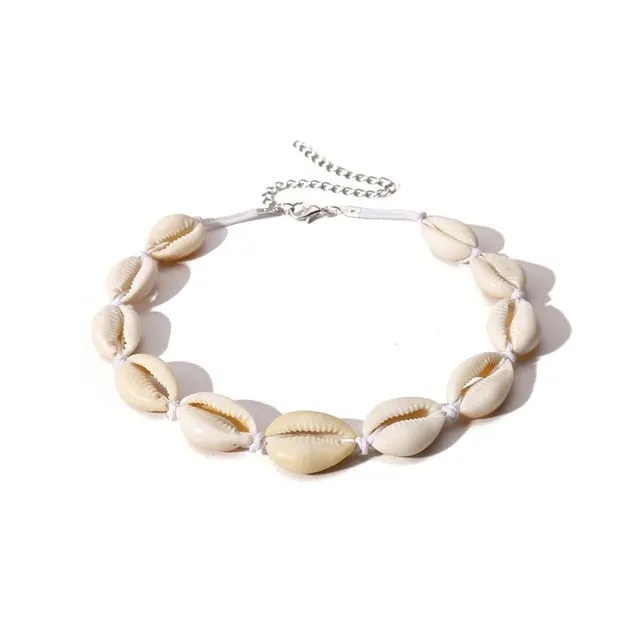 Bohemian Beach Shell Necklace Natural Seashell Collar Choker Black White Rope Chain for Women Charm Conch Cowrie Summer Jewelry