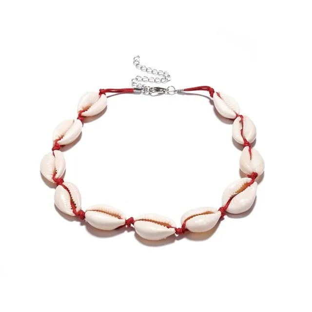 Bohemian Beach Shell Necklace Natural Seashell Collar Choker Black White Rope Chain for Women Charm Conch Cowrie Summer Jewelry