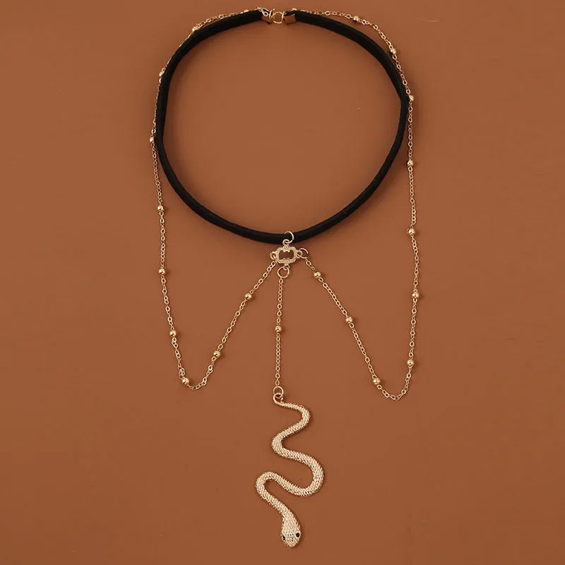 Bohemian Boho Gold Color Metal Beaded Chain Thigh Chain For Women Big Snake Pendants Leg Chain Body Jewelry Beach Style Gift