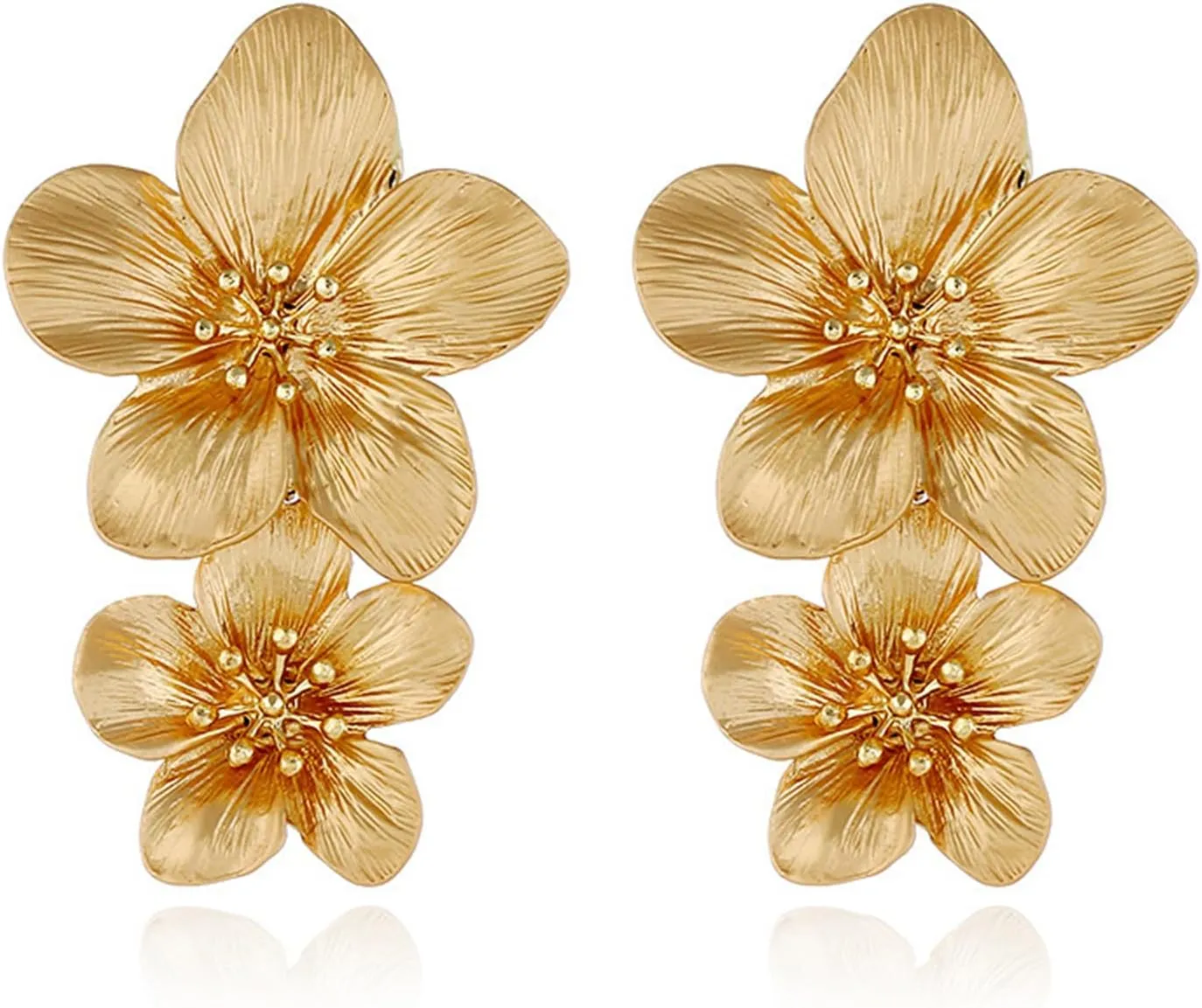 Bohemian Flower Earrings for Women Elegant Matte Double Flower Floral Layered Tiered Dangle Drop Floral Stud Earrings Boho Statement Wedding Holiday Chic Prom Jewelry Gifts