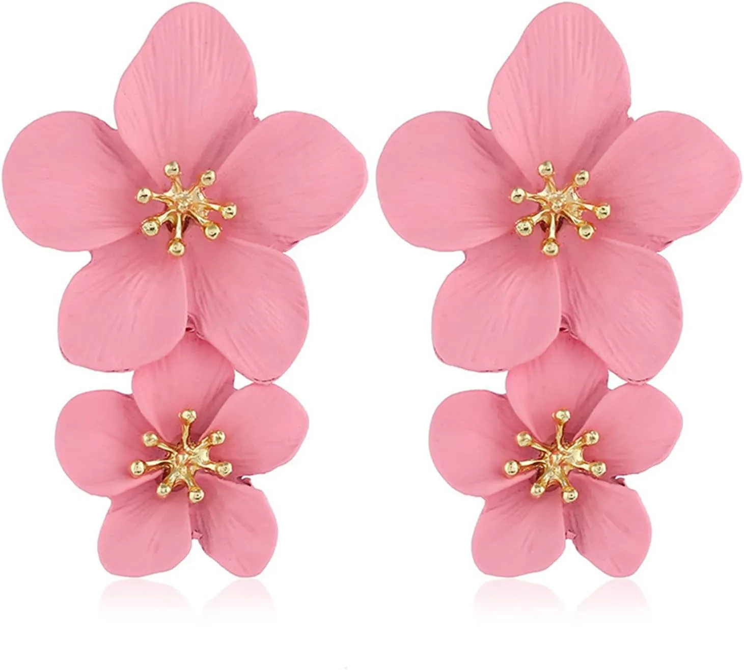 Bohemian Flower Earrings for Women Elegant Matte Double Flower Floral Layered Tiered Dangle Drop Floral Stud Earrings Boho Statement Wedding Holiday Chic Prom Jewelry Gifts
