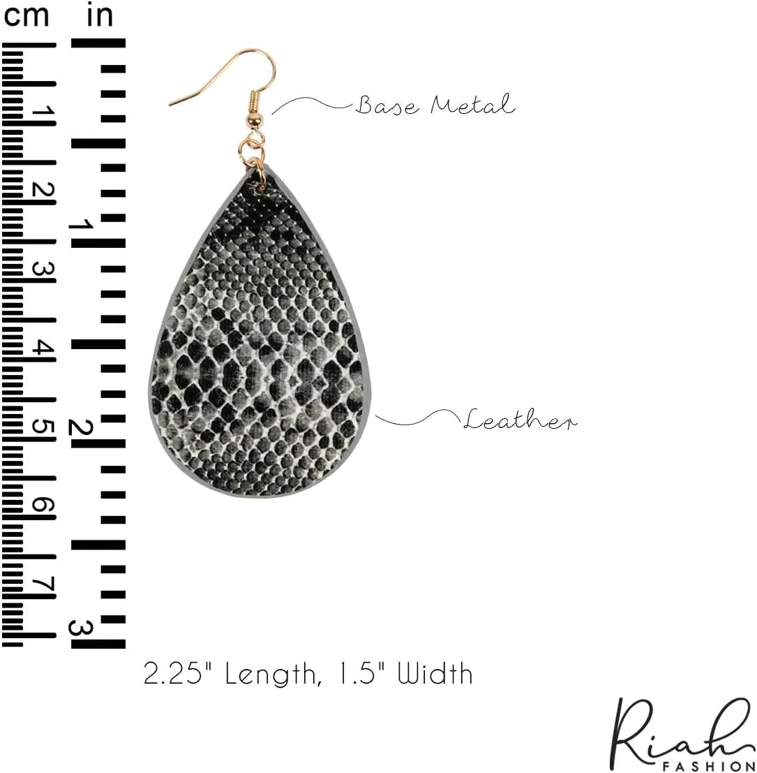 Bohemian Lightweight Faux Exotic Leather Geometric Drop Earrings - Hook Dangles Snake Skin Print Marquise Leaf, Python, Croc Embossed Leatherette Teardrop