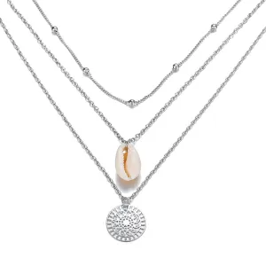Bohemian Shell Layer Necklace - 18K Gold Plated, 18"   2" Extender, Lobster Clasp, Link Chain, Hypoallergenic, Made in Italy