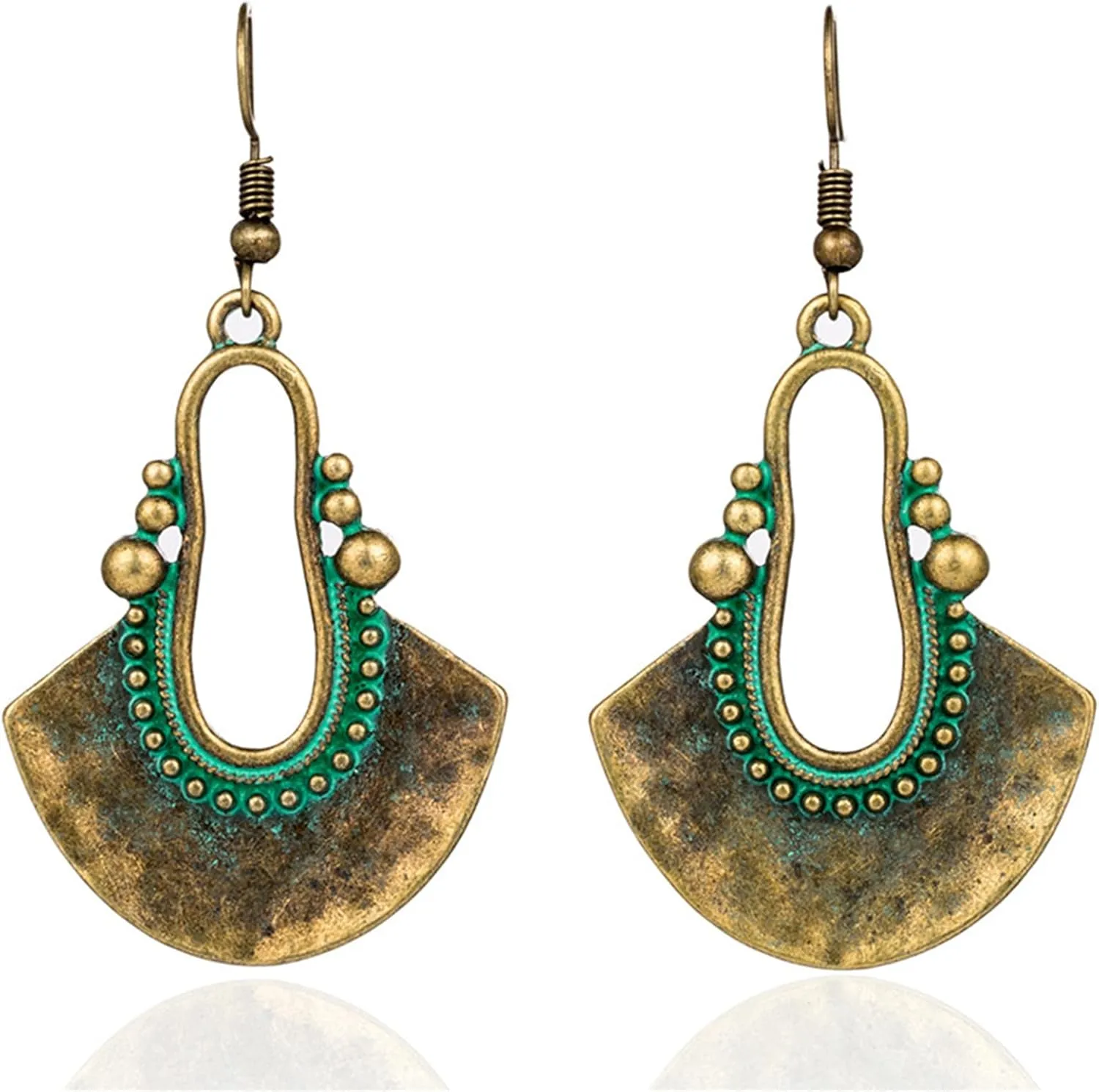 Boho Chic Handmade Hollow Shield Shape with Hammered Drop Earrings for Women Vintage Statement Antique Ethnic Earrings Vintage Gold Silver Plated Hollow Earrings Jewelry Gifts