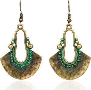 Boho Chic Handmade Hollow Shield Shape with Hammered Drop Earrings for Women Vintage Statement Antique Ethnic Earrings Vintage Gold Silver Plated Hollow Earrings Jewelry Gifts