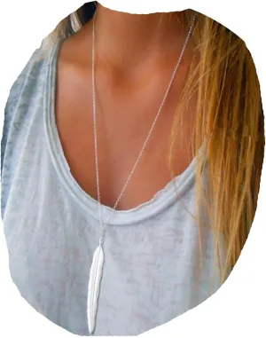 Boho Feather Necklace Silver Leaf Necklace Long Y Drop Necklaces Vintage Leaf Pendant Necklaces Chain Jewelry for Women